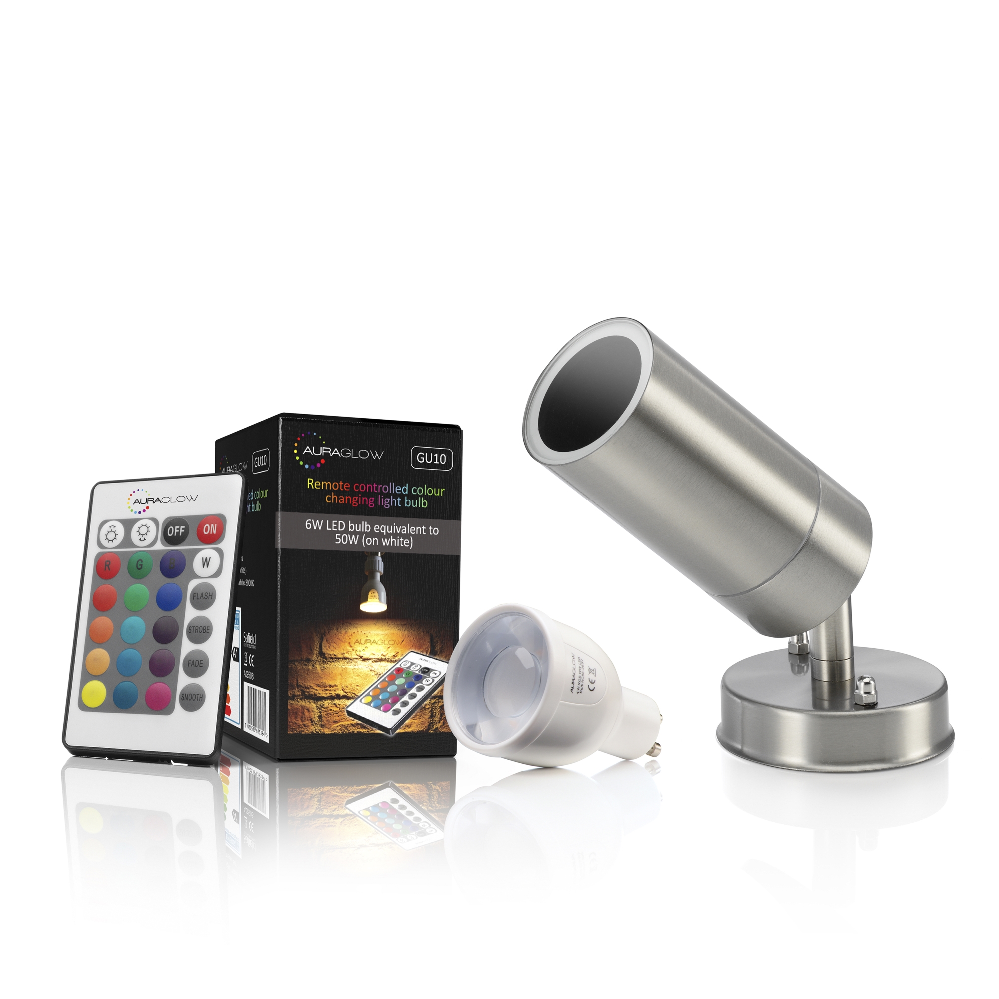 Auraglow Stainless Steel Outdoor Remote Controlled Colour Changing GU10 Wall Lig - Picture 8 of 17