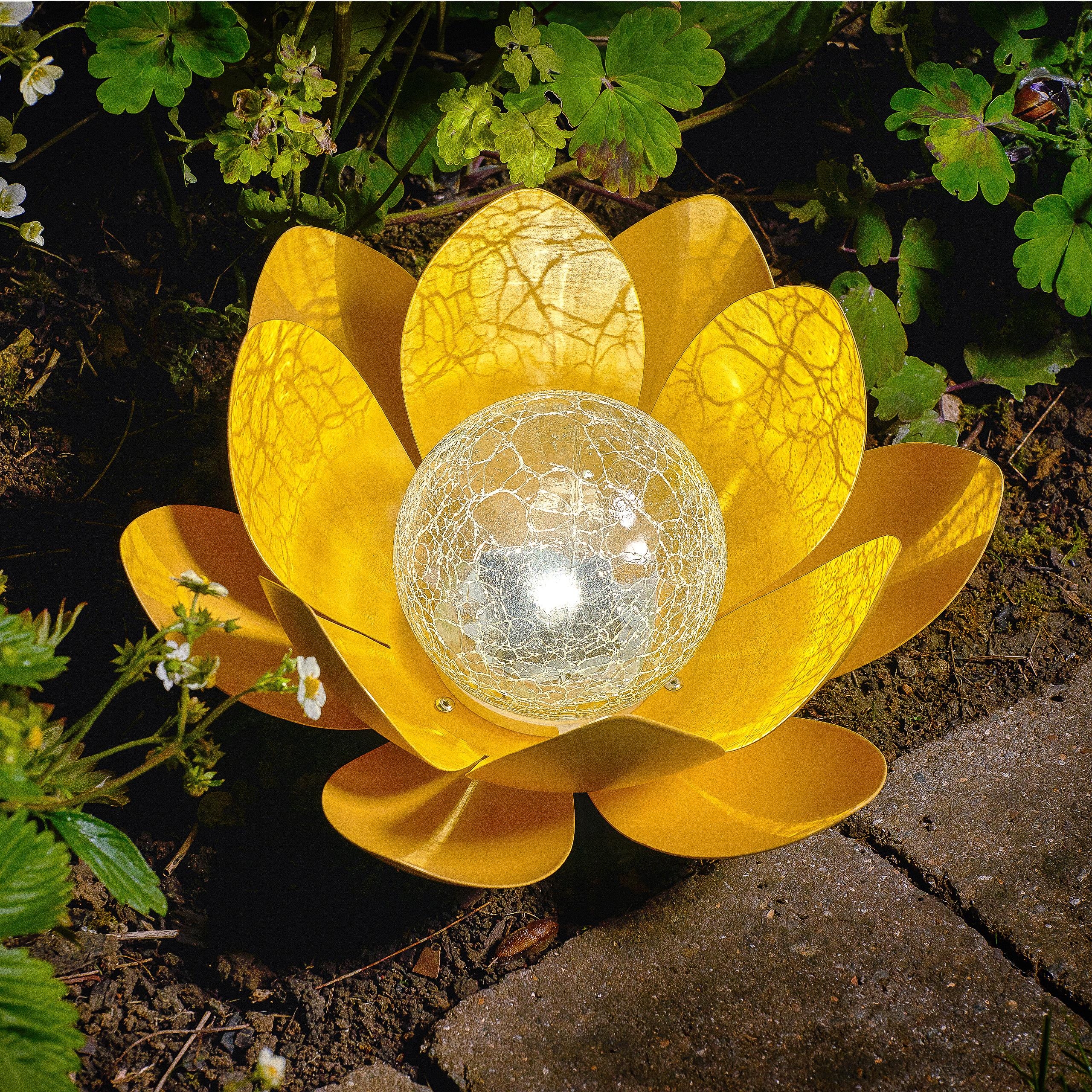 Auraglow Solar LED Garden Metal & Glass Waterlily Lotus Light Outdoor