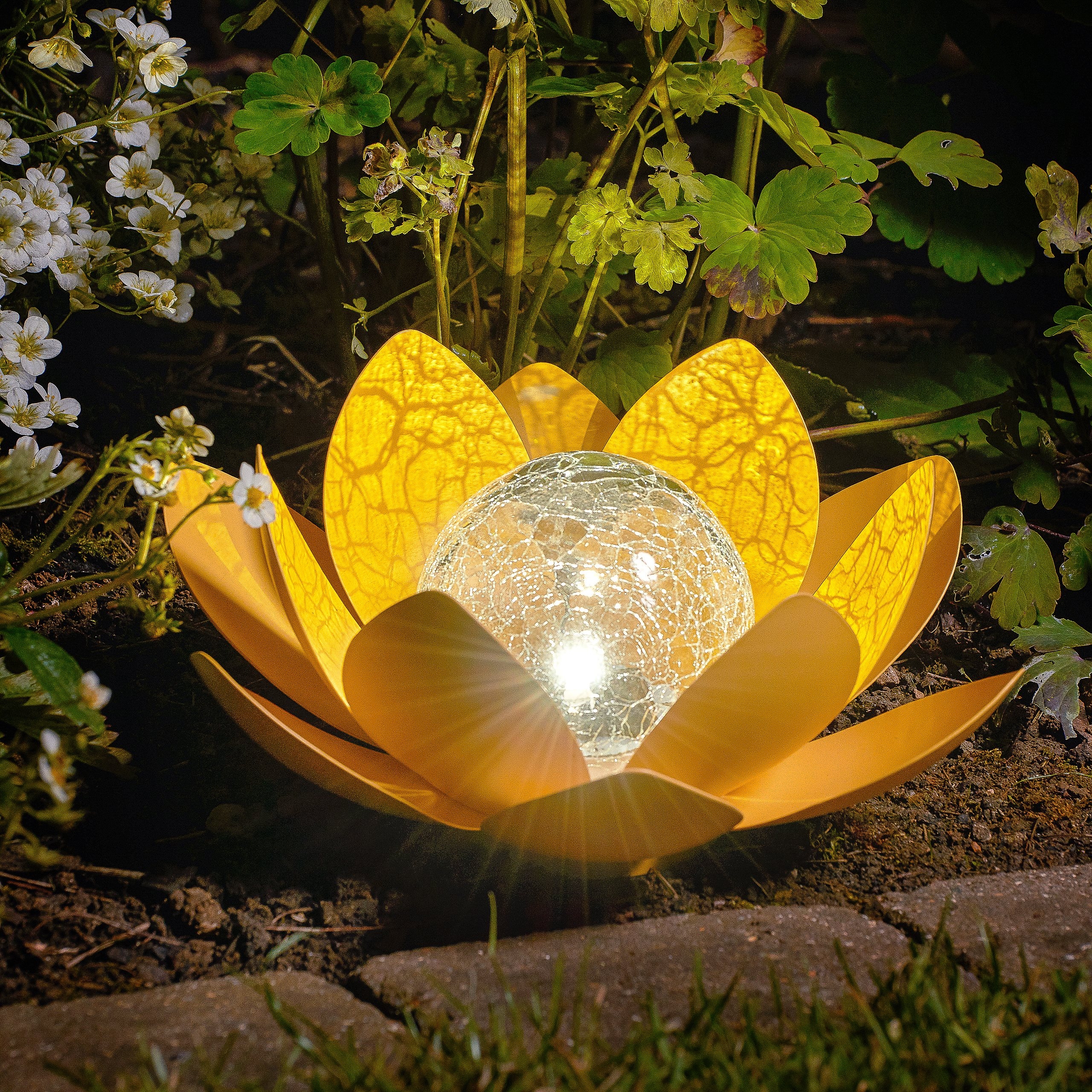 Auraglow Solar LED Garden Metal & Glass Waterlily Lotus Light Outdoor