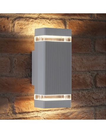 Auraglow Indoor / Outdoor Double Up & Down Wall Light - Silver - Warm White LED Bulbs Included