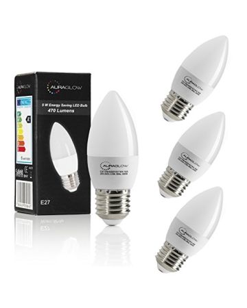 AURAGLOW 5w LED E27 Candle Light Bulb, Warm White - 40w EQV