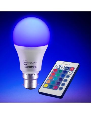 AURAGLOW 10w Remote Control Colour Changing LED Light Bulb B22, 60w EQV Warm White Dimmable Version - 3rd Generation