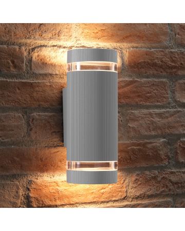 Auraglow Large Outdoor Double Up & Down Wall Light - ELTON - Silver