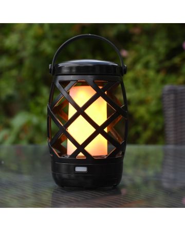 Auraglow Black Lattice Hanging Realistic Flame Lantern