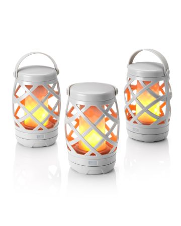 Auraglow Hanging Realistic Flame Camping Lantern Set of 3 - Grey - [Warehouse Deal