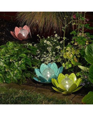 Auraglow Solar Powered Metal Water Lily LED Table Light 