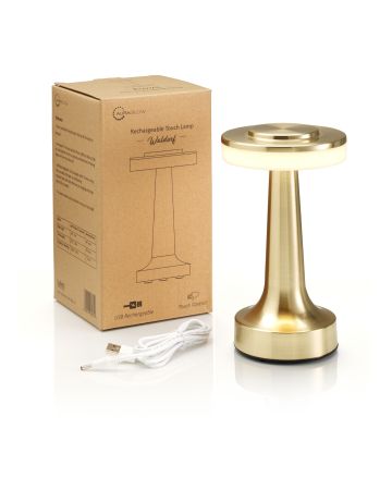 Auraglow Rechargeable LED Cordless Table Lamp - WALDORF - Satin Brass