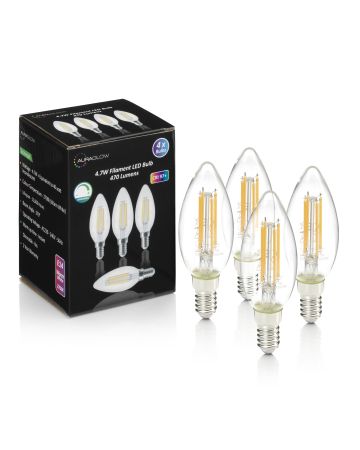 Auraglow 4.7W Filament LED E14 Candle Bulb Warm White – 4 Pack