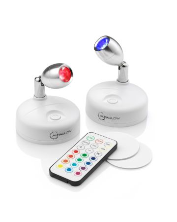 Auraglow LED Wireless Battery Powered Remote Spotlights – Cool White & Colour Changing – Twin Pack