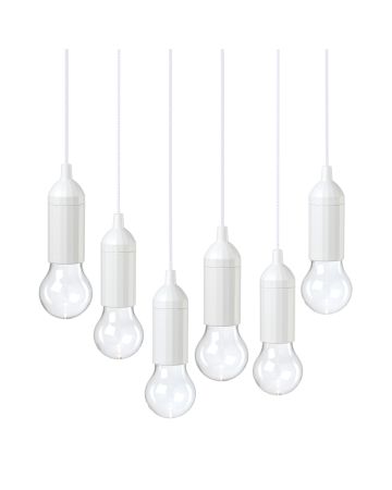 Auraglow Battery Operated LED Pull Cord Lights - 6 Pack-White - [WAREHOUSE DEAL]