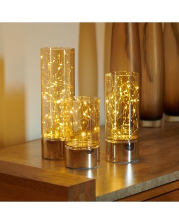 Auraglow Wire Rice Light Glass Cylinder Lantern 