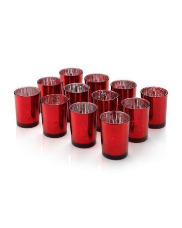 Set of 12 Mercury Glass Votive Candle Tealight Holders - RED