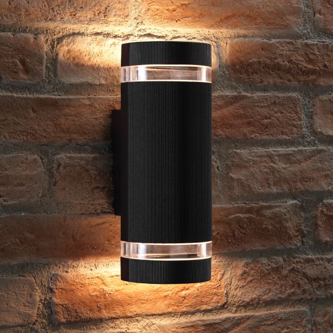 Auraglow Large Outdoor Double Up & Down Wall Light - ELTON - Black
