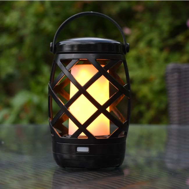 Auraglow Black Lattice Hanging Realistic Flame Lantern