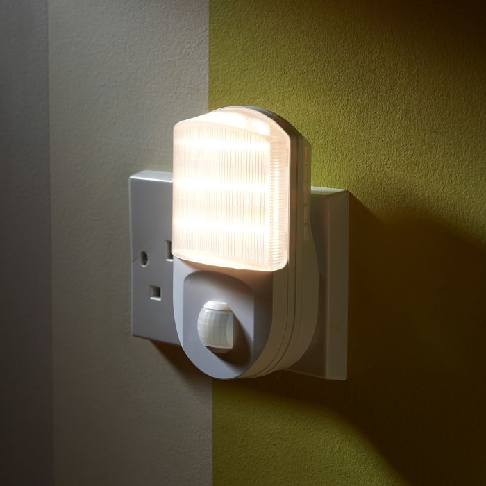 Auraglow Plug In Motion Sensor Night Light And Removable Emergency Torch -  White