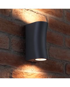 Auraglow IP44 Outdoor Double Up & Down Wall Light - Curved - Grey- Warm White LED Bulbs Included 