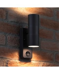 Auraglow PIR Motion Sensor Stainless Steel Up & Down Outdoor Wall Security Light - Warminster - BLACK