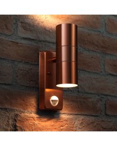 Auraglow PIR Motion Sensor Stainless Steel Up & Down Outdoor Wall Security Light - Warminster - Copper